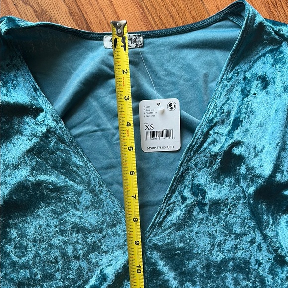 NWT Free People Intimately Elegant Teal Velvet Women's Thong Bodysuit Sz. XS - Picture 8 of 11